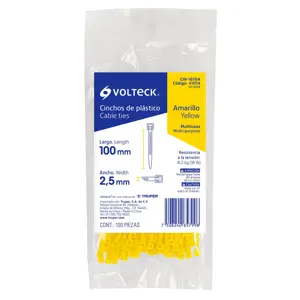 41014 / CIN-1810A Volteck Bolsa con 100 cinchos plásticos 18 lb, 100x2.5 mm, amarillos