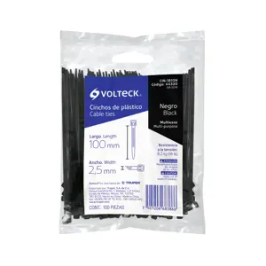 Volteck Bolsa con 100 cinchos plásticos 18 lb, 100x2.5 mm, negros