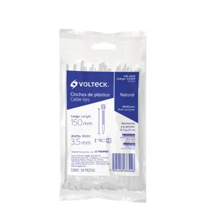 44303 / CIN-4015 Volteck Bolsa con 50 cinchos plásticos 40 lb, 150x3.5 mm, naturales