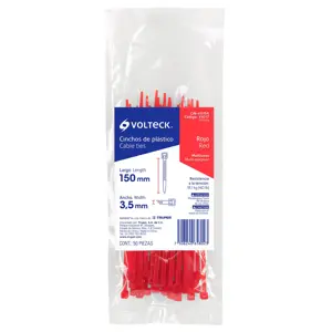 Volteck Bolsa con 50 cinchos plásticos 40 lb, 150 x 3.5 mm, rojos