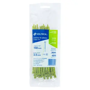 Volteck Bolsa con 50 cinchos plásticos 40 lb, 150 x 3.5 mm, verdes