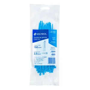 Volteck Bolsa con 50 cinchos plásticos 40 lb, 150 x 3.5 mm, azules