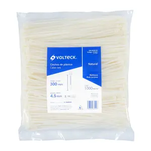 Volteck Bolsa con 1000 cinchos plásticos 50lb, 300x4.5 mm, naturales