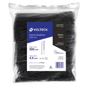Volteck Bolsa con 1000 cinchos plásticos 50 lb, 300x4.5 mm, negros