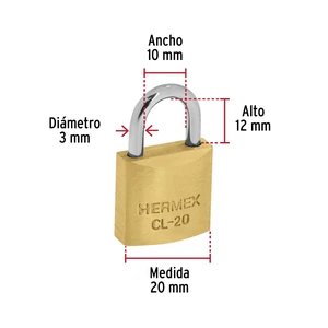 Hermex Blíster con 2 candados de latón de 20mm con gancho corto