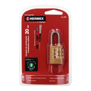 43346 / CL-20C Hermex Candado de combinación 20 mm cuerpo de latón en blíster