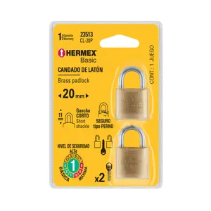 Blíster con 2 candados de latón de 20mm, Hermex Basic