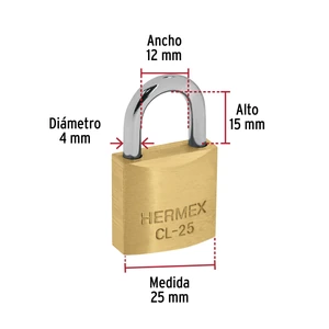 Hermex Blíster con 2 candados de latón de 25mm con gancho corto