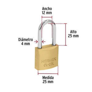 Hermex Blíster con 2 candados de latón de 25mm con gancho largo