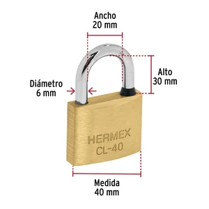 Hermex Blíster con 2 candados de latón de 40mm con gancho largo