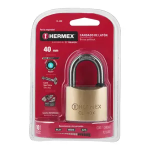 Hermex Candado de latón, 40mm, gancho corto, llave tetra, blister