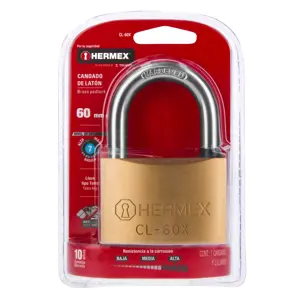 Hermex Candado de latón, 60mm, gancho corto, llave tetra, blister