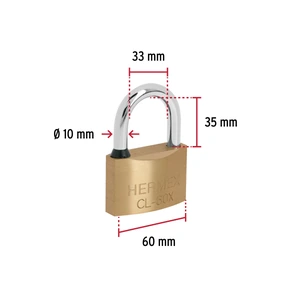 Hermex Candado de latón, 60mm, gancho corto, llave tetra, blister