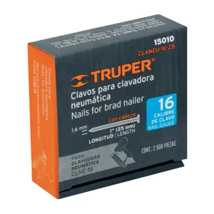 15010 / CLANEU-16-25 Caja con 2500 clavos calibre 16, 25 mm para CLNE-16, Truper