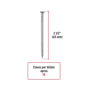Blíster con 15 clavos galvanizados p/concreto 2-1/2