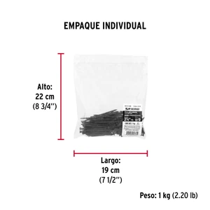Bolsa con 1 kg de clavos para concreto negros 2-1/2