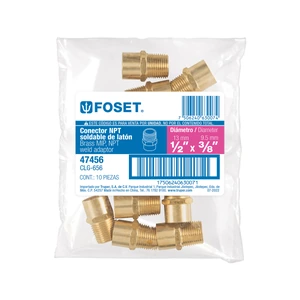 Conector NPT soldable de latón, 1/2