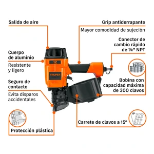 Clavadora neumática para clavo en rollo, 70mm, TRUPER