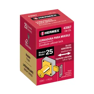 43567 / CM-25L Cerradura para mueble, modelo 25, latón, Hermex