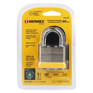 Candado laminado, 40mm, gancho corto, blister, Hermex Basic