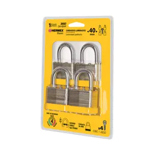 20507 / CM-40X4P Juego de 4 candados cuerpo laminado, 40 mm, Hermex Basic