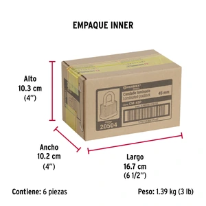 Candado laminado, 45mm, gancho corto, blister, Hermex Basic