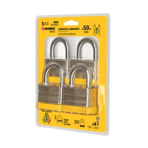 20508 / CM-50X4P Juego de 4 candados cuerpo laminado, 50 mm, Hermex Basic