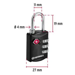 Hermex Candado maletero de combinación 27 mm seguridad TSA, blíster