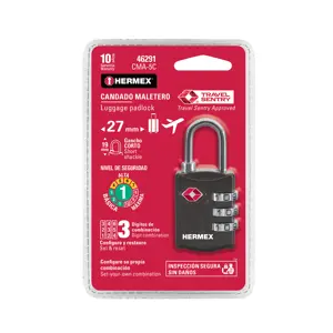 Hermex Candado maletero de combinación 27 mm seguridad TSA, blíster