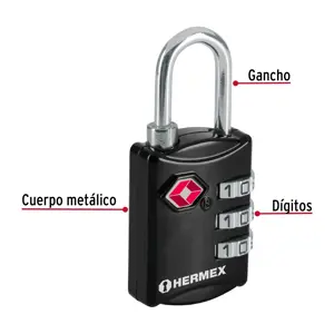 Hermex Candado maletero de combinación 27 mm seguridad TSA, blíster