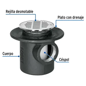 Foset Coladera de hierro de una boca para piso, rejilla inox