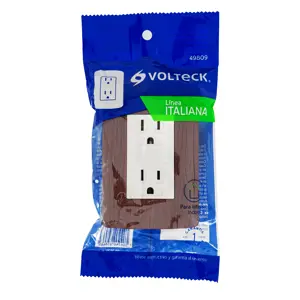 Volteck Contacto dúplex aterrizado, color madera, línea Italiana 