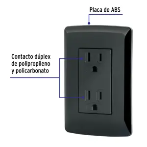 Volteck Contacto dúplex aterrizado, color negro, línea Italiana