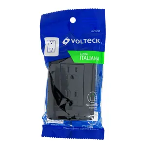 Volteck Contacto dúplex aterrizado, color negro, línea Italiana
