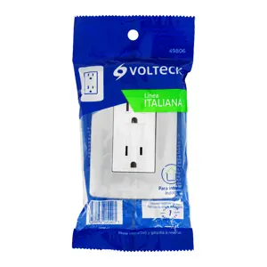 49806 / CODO-IP  Volteck Contacto dúplex aterrizado, color plata, línea Italiana 