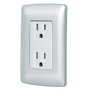 49806 / CODO-IP  Volteck Contacto dúplex aterrizado, color plata, línea Italiana 