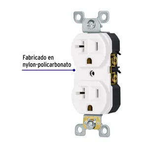 Volteck Contacto dúplex, 2 polos 3 hilos, 20 A, Standard, blanco