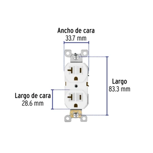 Volteck Contacto dúplex, 2 polos 3 hilos, 20 A, Standard, blanco