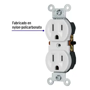 Volteck Contacto dúplex, 2 polos 3 hilos, Standard, granel, blanco