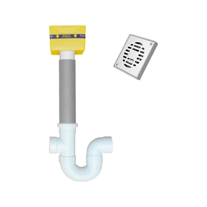 Sistema de Trampa Doble con coladera cuadrada ABS con rejilla de acero inoxidable