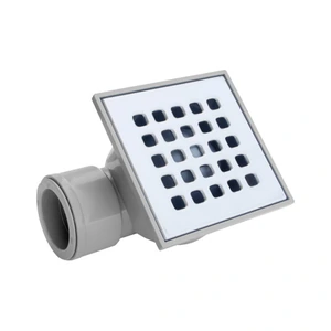 Coladera de PVC 10x10cm con Rejilla Acero Inoxidable Salida Horizontal