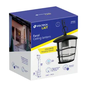 45094 / COL-103S Volteck Arbotante tipo farol moderno colgante para exteriores, negro