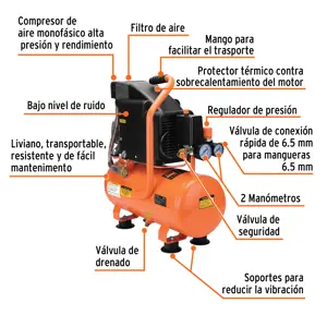 Truper Compresor horizontal 10L, 2 HP (potencia máxima), 127 V