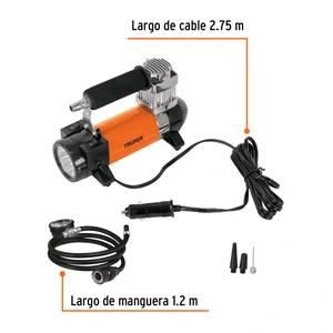 Truper Compresor de aire 12 V portátil, para auto, incluye maletín