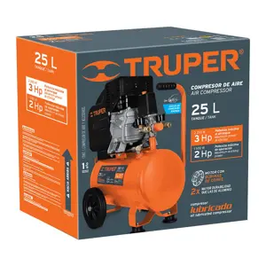Compresor de aire, lubricado, horizontal 25L 3HP 127V Truper