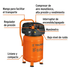 Compresor libre de aceite compacto 30L, 3HP 127V Truper