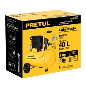 23066 / COMP-40LP Compresor de aire, lubricado, horizontal 40L 3HP 127V Pretul