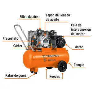 Compresor de aire, con banda, horizontal 60L 4HP 127V Truper
