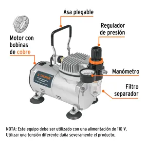 Compresor de diafragma para aerógrafo, 1/5 HP, 110 V, Truper
