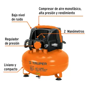 Truper Kit comp libre de aceite 24 L, 2-2/3 HP, PIPI-420 y manguera